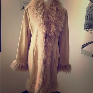 Vintage Suede coat trimmed with Mongolian fur